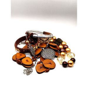 Vintage Jewelry Collection of Gold, Silver, Brown, Earth Tones Fall Colors 5 pcs